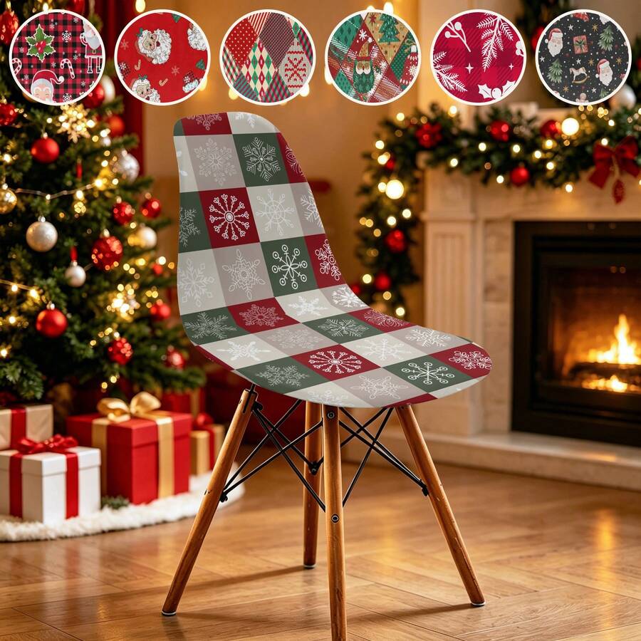 1/2/4/6pcs Christmas Print Shell Chair Covers, Removable And Washable, Suitable For Home, Hotel, Banquet