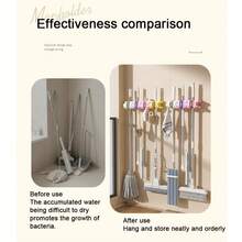 Soporte de Fregona Colorido, Gancho de Pared para Baño, Almacenamiento Colgante y de Pared sin Taladro - A - Ver 4