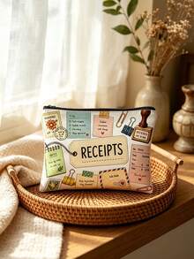 Vintage Receipts Zipper Pouch - Stationery Design With Stamps, Clips, Notes & Air Mail For Portable Storage Of Cosmetics, Stationery, Receipts, Or Travel Essentials. Compact For Office, Daily Use - Multicolor - View 8