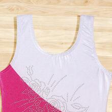 Girls Sleeveless Leotard And Skirt 2 Pieces Set, Gymnastics Ballet Outfit - Red and White - View 7