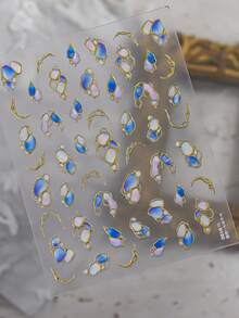 1 Sheet, 2 Styles Metallic Nail Stickers, Colorful Abstract Gemstone Pattern Nail Decals, Gold Outline Self-Adhesive DIY Nail Art Decorations For Women, Christmas Gift - Multicolor - View 13