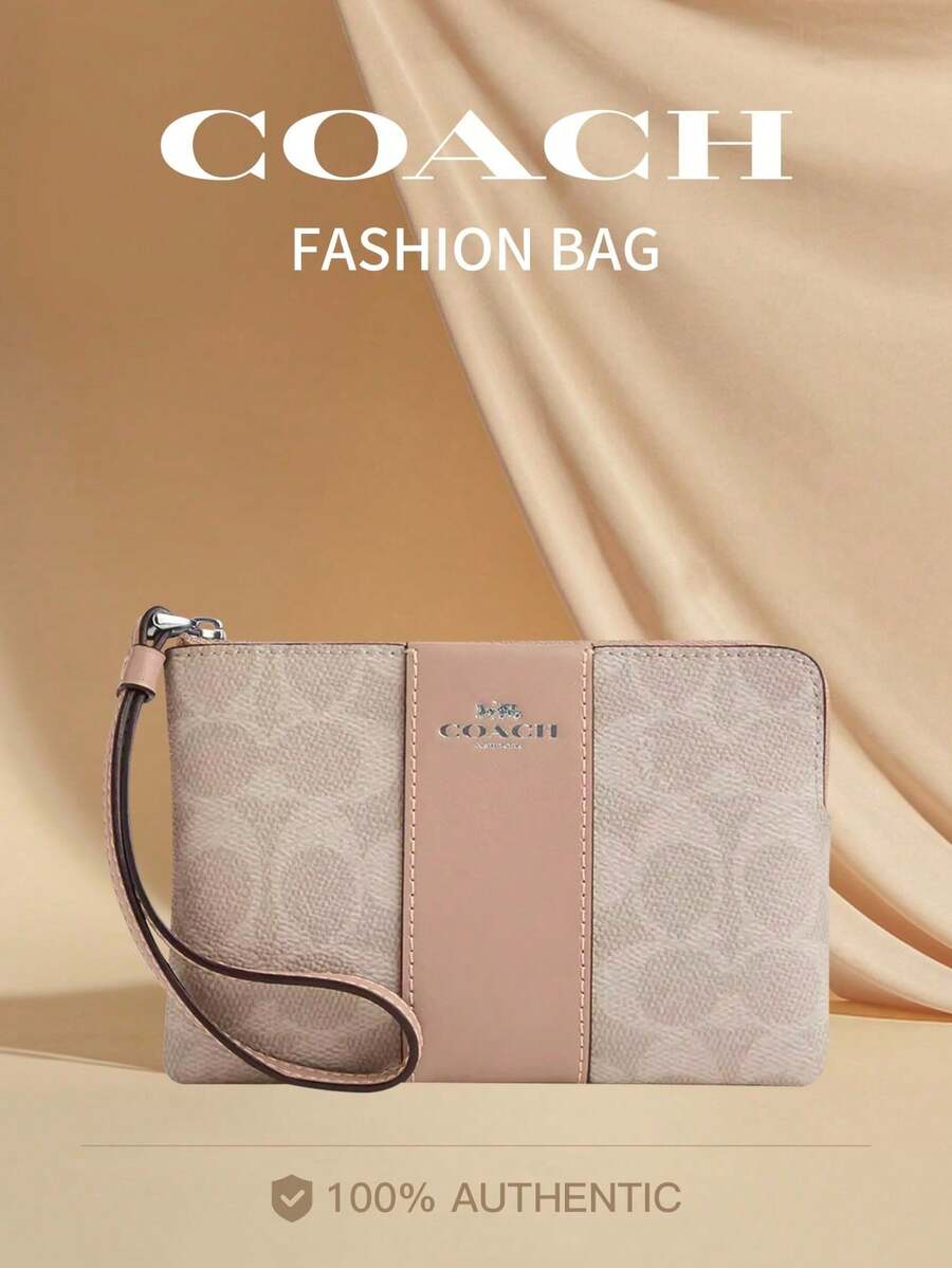 Coach Women's Elegant Diagonal Zipper Wristlet Wallet Clutch Bag, Zipper Wrist Wallet Bag, Women's Gift