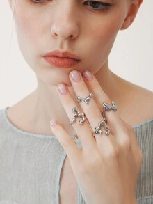 Sorayune 4pcs Creative Water Drop Design Stackable Geometric Rings Set For Women, Daily Wear, Parties, Gifts - Silver - View 3
