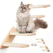 1pc Cat Wall Shelf And 1pc Perch, Tassel Cat Hammock, Cat Ladder, Modern Cat Furniture Suitable For Sleeping, Playing And Climbing - Apricot - View 3