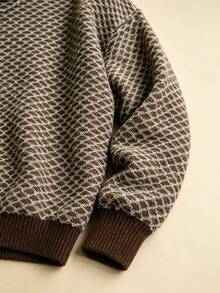 Sweater Rajut Pullover Kasual Vintage Serbaguna Motif Garis Houndstooth Geometris Berlian untuk Pria Musim Gugur/Dingin - Coklat - View 8