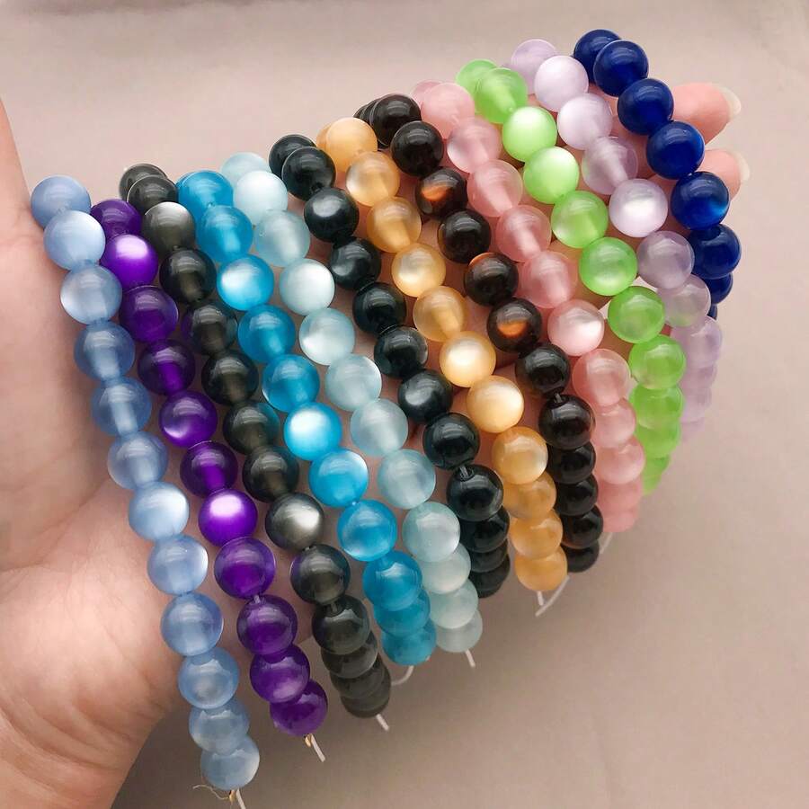 30pcs Resin 10mm Assorted Colors Cat Eye Stone Spacer Beads Round Polished Cat's Eye Loose Beads For DIY Bracelets Necklaces Beading Jewelry Making - Multicolor - View 1