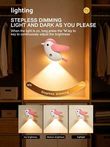 Cute Bird Animal Sensing Spotlight,LED Wireless Sensor Wall Light,Dimmable Wall Light Decorative Lighting,LED Wireless Bedroom Bedside Night Light,3-Color Adjustable Suitable For Hallway,Bathroom,Bedroom,Kitchen,Home Decor,Living Room Decor,Soft,Night Light. - Wall Lamp - View 5