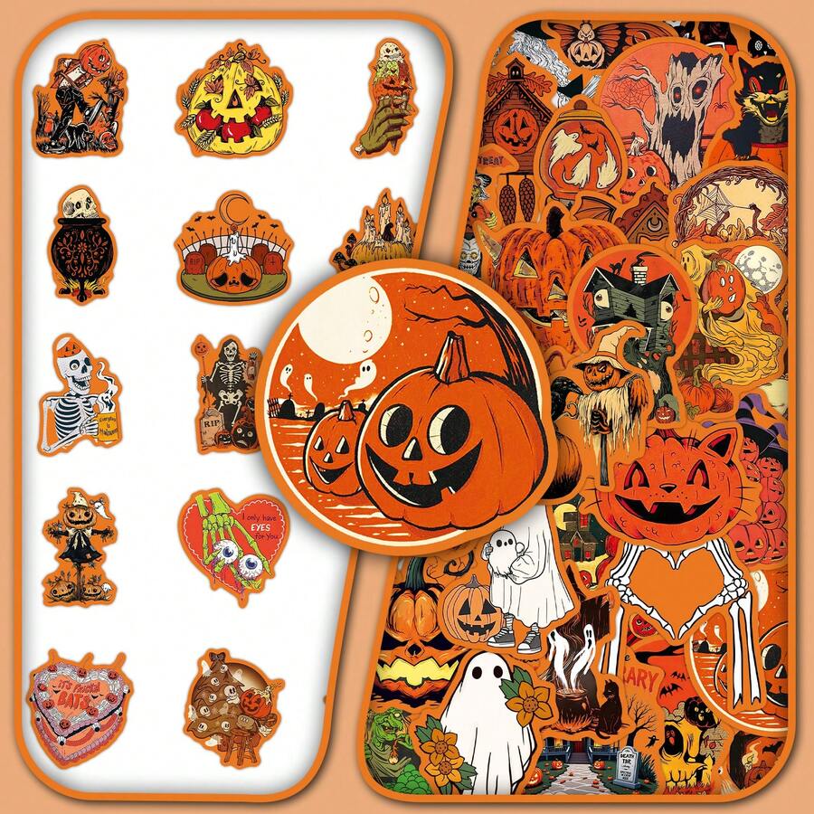 50pcs Vintage Cartoon Halloween Ghost Skull Creative Decorative Storage Box Stationery Notebook Stickers - Multicolor - View 1