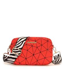 1pc Women's Geometric Rhombus Print Camera Bag, Zebra Stripe Wide Strap Crossbody Small Bag, Casual Versatile Lightweight Shoulder Bag - M1705 - View 14
