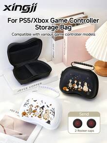 Xingji,Halloween-Themed Goose And Duck Cartoon Design Game Controller Storage Bag-Suitable For PS-5 Game Controllers/Game Consoles-Includes 2 Game Controller Joystick Protectors,Dust-Proof And Scratch-Resistant-Ideal Choice For Switch Players. - View 1