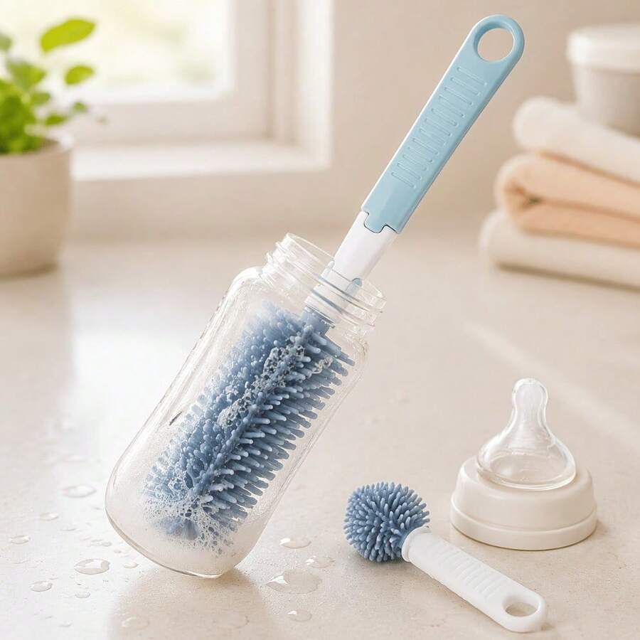 Bộ 2 cọ rửa bình silicone màu ngẫu nhiên, cọ rửa núm ti em bé, cọ rửa ống hút, cọ vệ sinh xoay đa năng, tẩy vết bẩn nhẹ nhàng, dễ làm sạch - Nhiều màu - Xem 1
