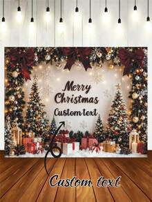Latar Belakang Tema Natal Musim Dingin dengan Teks yang Dapat Disesuaikan, Pohon Natal, Kotak Hadiah, Daun Holly, Permen Tongkat, Lonceng, Pita, Desain Dekorasi Pola Kepingan Salju, Cocok untuk Pesta Natal, Pertemuan Keluarga, Doa, Dekorasi Latar Belakang Fotografi, Spanduk Fotografi, Vinyl - MultiWarna - View 1