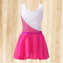 Girls Sleeveless Leotard And Skirt 2 Pieces Set, Gymnastics Ballet Outfit - Red and White - View 3