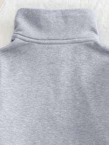 2pcs/Set Girls Pink Bow Print Half-Zip Hooded Sweatshirt & Pants Set, Autumn/Winter Fashion Comfortable Outfit - Grey - View 6