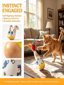 Colorful Cartoon Swinging Cat Toy With 4-Color Spring And Feather Decoration, Rolling Interactive Toy For Kittens And Adult Cats, Indoor Entertainment, Relieve Boredom, Ideal Birthday And Holiday Pet Gift - Multicolor - View 7
