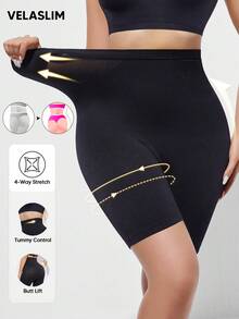 Women's High Waist Tummy Control Fitness Shaping Shorts, Slimming Yoga Workout Leggings - Black - View 1