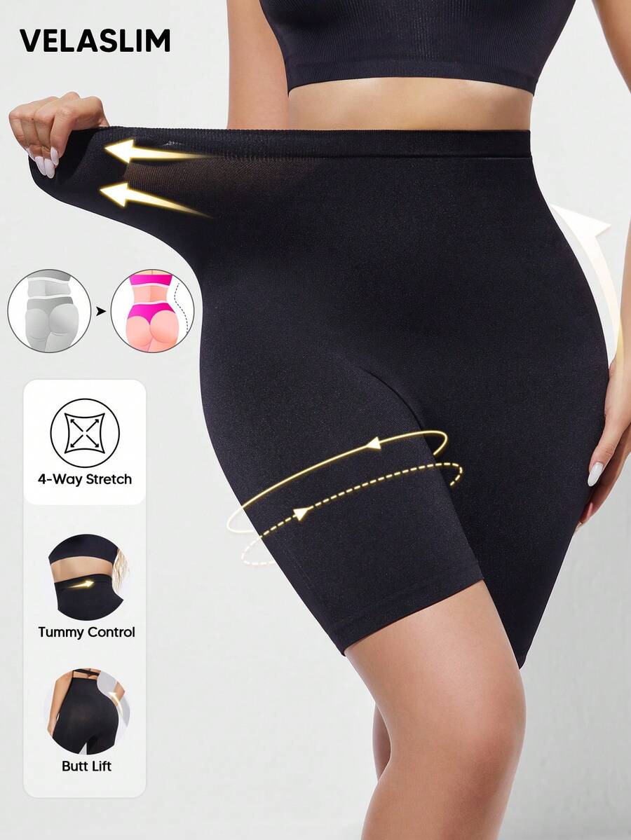 Women's High Waist Tummy Control Fitness Shaping Shorts, Slimming Yoga Workout Leggings - Black - View 1