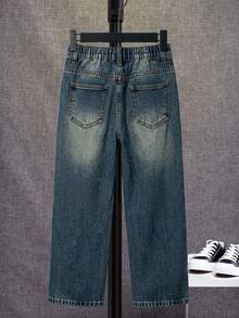 Tween Boy Casual Distressed Wide Leg Denim Jeans With Slanted Pockets - Medium Wash - View 3