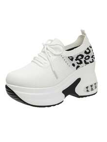 Women Platform Sneakers, Lace Up, Wedge Sole, Low Top Design - White - View 3