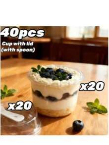 Bộ 20/40/100 cốc pudding tròn tái sử dụng, gồm cốc, cốc có nắp kèm thìa, cốc tiệc, ly sáng tạo, hộp đựng bánh mousse trong suốt, cốc sữa chua, đồ dùng tiệc, cốc tròn, hộp đựng pudding kèm thìa - Nhiều màu - Xem 13