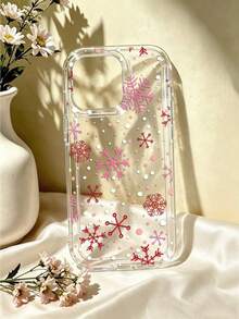 1pc Snowflake Clear TPU Pink Red Polka Dot Christmas Pattern Phone Case,Compatible With IPhone 18 Pro Max 17 Pro Max 16 Pro Max 15 Pro Max 14 Pro Max & 11/12/13/14/15/16/17/18 Pro/Plus - Multicolor - View 1