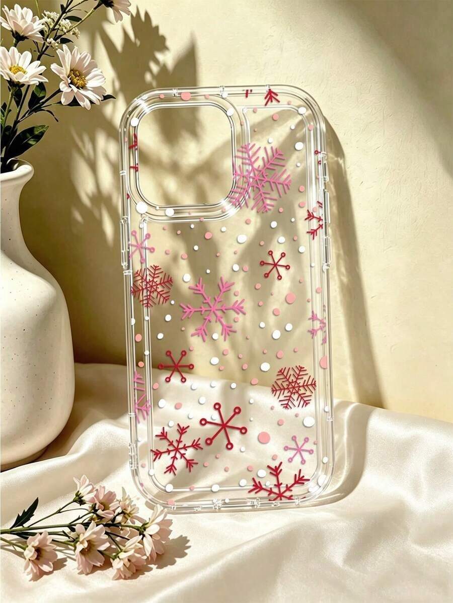 1pc Snowflake Clear TPU Pink Red Polka Dot Christmas Pattern Phone Case,Compatible With IPhone 18 Pro Max 17 Pro Max 16 Pro Max 15 Pro Max 14 Pro Max & 11/12/13/14/15/16/17/18 Pro/Plus - Multicolor - View 1