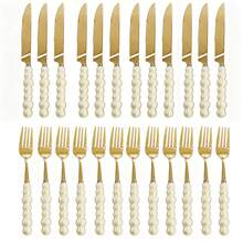 2/4/12/24pcs Set Exquisite Pearl-Shaped Stainless Steel Silverware Set, Includes Ceramic Handle Dinner Knife, Dessert Spoon, Fork And Soup Spoon - Unique Elegant Kitchen Tools And Accessories, Suitable For Restaurant And Home Daily Dining - Gold - View 29