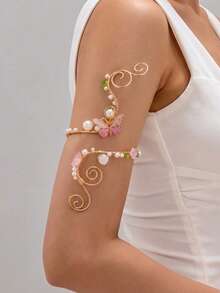 1pc Summer Fashion Flower Butterfly Arm Bracelet Exaggerated Geometric Open Metal Cuff Bangle Suitable For Vacation Wear, Party, Gathering - Multicolor - View 2