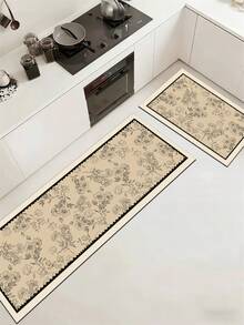 1 Pc Light Brown Floral Pattern Kitchen Mat, 3.5 Mm Soft Rubber That Absorbs Water And Is Easy To Clean. Suitable For Corridors, Bathrooms, Living Rooms, Outdoor Door Mats, And Toilets. Useable Throughout The Year And For Various Holidays. - Multicolor - View 10