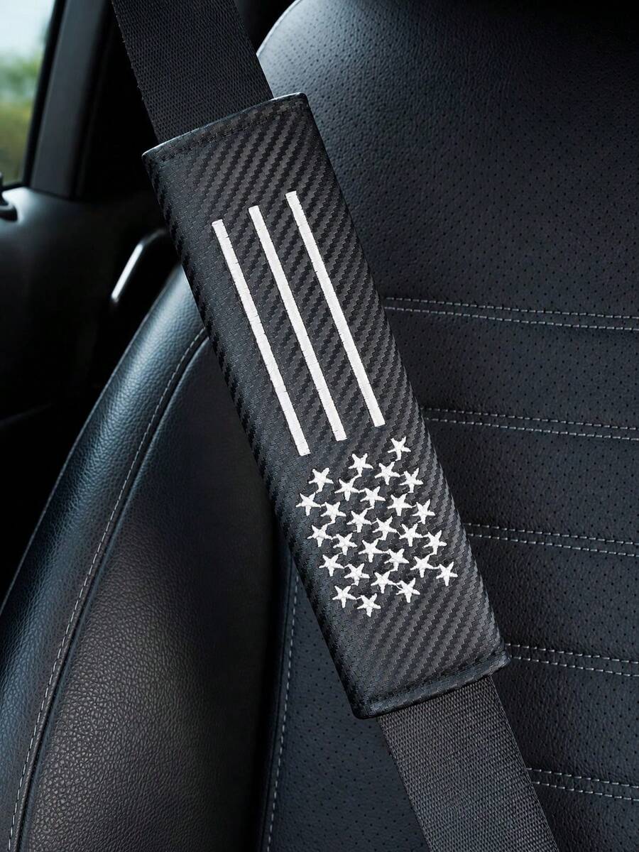 Star Embroidered PU Leather Seat Belt Shoulder Pad, Seat Belt Protector, Hook And Loop, Easy To Install, - A - View 1