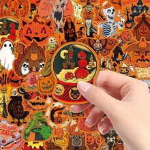 50pcs Vintage Cartoon Halloween Ghost Skull Creative Decorative Storage Box Stationery Notebook Stickers - Multicolor - View 7