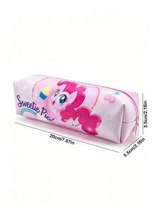 My Little Pony Cartoon Print Zipper Toiletry Bag, Portable Travel Makeup Storage Bag, PU Cosmetic Organizer, Pink & Purple Floral Pattern, Multi-Functional Skincare & Stationery Storage Box, Suitable For Daily Use And Vacation - Multicolor - View 4