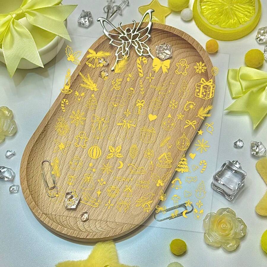 1pc Gold Christmas Sticker Decoration For Phone Case, Refrigerator, Planner, Diary, Scrapbook, Notebook, Luggage, Window, Guitar, Helmet, Skateboard, Laptop - Multicolor - View 1