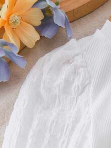 2pcs Baby Girl Cute Puff Sleeve Pullover Top & Denim Overall Dress Set, Thin Spring/Autumn - Light Wash - View 5