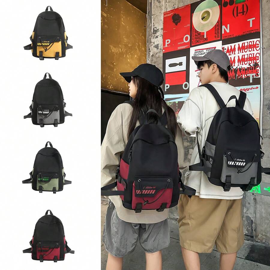 1pc Contrast Color Backpack For Men, Casual Large Capacity Student School Bag, Travel Bag, Simple Fashion Backpack For Women