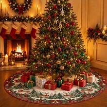 1pc Snowman Red Bird Pine Branch Pattern Christmas Tree Skirt, Elegant Color Holiday Decor, 5 Sizes, Unisex Holiday Gift, Suitable For Home And Party Christmas Home Decoration - Snowman Red Bird Pine Branch - View 5