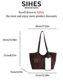 1pc Solid Color Suede New Women's Backpack, Crossbody Bag, Fashionable Large Capacity Tote Bag, Magnetic Closure, Dual Handles, Suitable For Commuting, Shopping, Dating, Shopping - Coffee - View 5