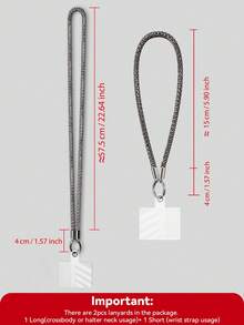 1件微閃亮手機吊繩（在陽光和燈光下閃耀），亮片手機防丟吊繩 短30CM/11.81英吋 長115CM/45.28英吋，手機吊飾掛繩 兼容所有手機殼，耐用多功能吊繩，時尚工作配件 - 黑色 - 查看 11