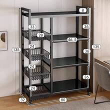Super life A Kitchen Storage Rack With Wire Baskets-A Multifunctional, Mobile Wire-Basket Storage Unit Featuring A Vertical Design, Suitable For Organizing And Storing Kitchen Vegetables And Utensils. A Great Gift For Christmas Or Halloween. - Black - View 5
