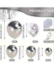 129pcs Metallic Silver Latex Balloon Set, Includes 18/12/10/5 Inch, Suitable For Birthday Party, Graduation Ceremony, Wedding, Holiday, Easter Decoration, Foil Sequin Balloons - Multicolor - View 5
