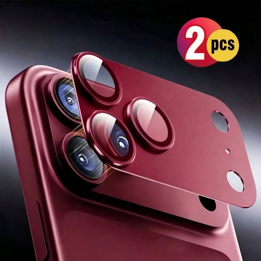 2片裝 酒紅色新款手機鏡頭保護膜，適用於 iPhone 18 Pro Max/18 Pro，金屬裝甲相機鏡頭膜，9H 鋼化玻璃鏡頭蓋，磨砂金屬防刮相機裝飾，日常必備保護配件