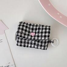1pc Sweet Plaid Earphone Storage Pouch Heart Quilted Lipstick Bag Lightweight Earbud Holder Bag With Key Ring Portable Mini Coin Purse & Earbud Case - Multicolor - View 15
