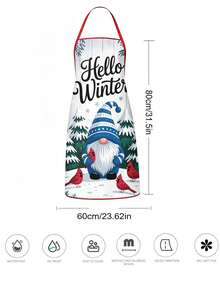 1pc/2pcs/4pcs Winter Gnome Print Kitchen Apron, Sleeveless Polyester Anti-Stain Apron, Hello Winter Welcome Sign, Cute Gnome & Cardinal Bird Snowy Forest Pattern, For Cooking Baking BBQ, Christmas Winter Holiday Party Decor, Unisex Kitchen Gift - Multicolor - View 8