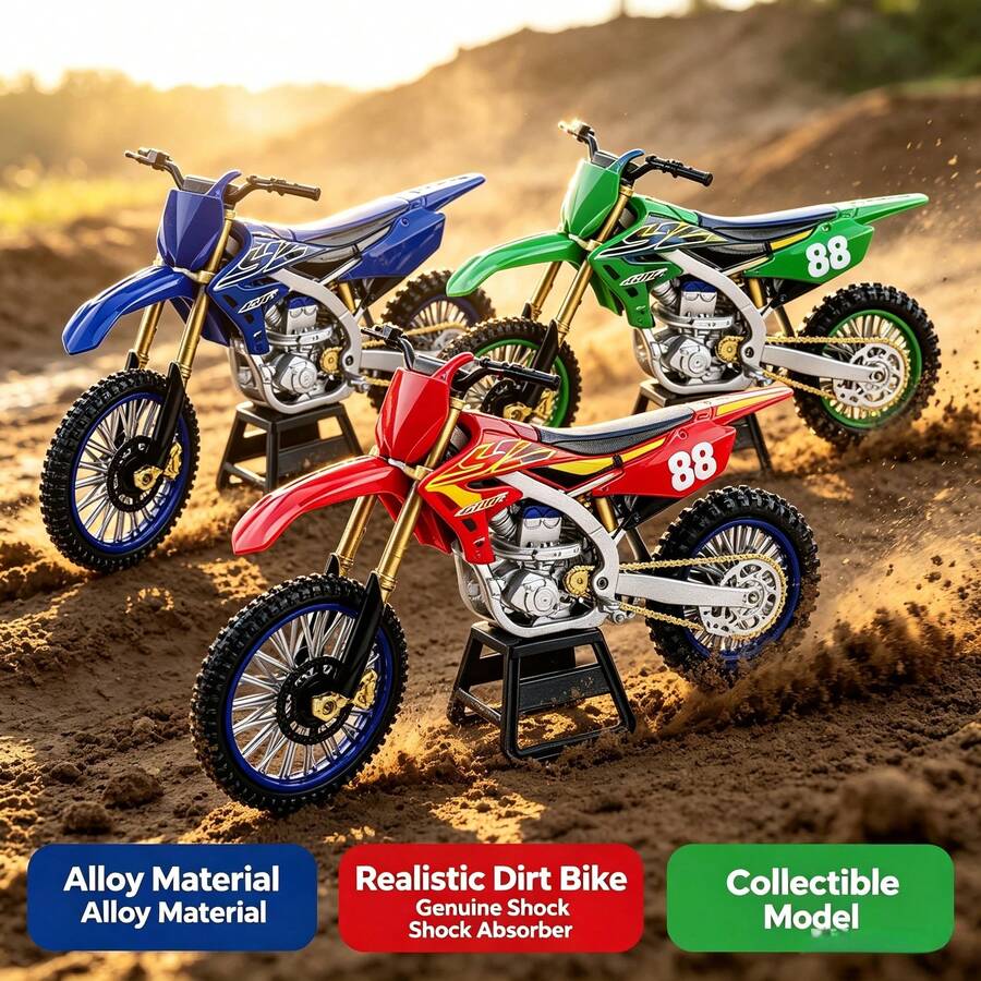 Model Sepeda Motor Off-Road Die-Cast Paduan Logam, Replika Sepeda Motor Off-Road dengan Peredam Kejut, Tersedia Berbagai Warna, Hiasan Pajangan Meja, Dekorasi Koleksi Hobi, Hadiah Liburan Tahun Baru