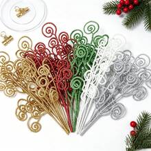 5pcs Christmas Curly Decorative Branches, Random Colors, Multicolor Glitter Floral Sprays, Christmas Tree Holiday Decor - Multicolor - View 3