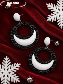 European And American Style Geometric Star Earrings For Women, Autumn Personalized Acrylic Color-Block Patchwork Long Pendant Earrings, Fashionable Ear Jewelry - Eccentric Circle White Black - View 2