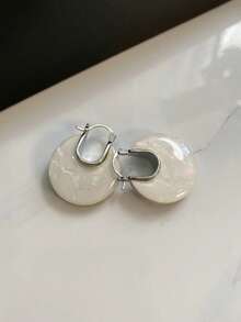 1 Pair Fashion Minimalist Synthetic Resin Geometric Hoop Earrings Suitable For Women's Party Wear - Silver - View 6