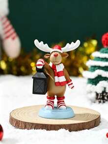1pc Mini Christmas Reindeer Resin Figurine, Cute Round Design, Suitable For Office Desk, Bookshelf, Under Christmas Tree, Display Window, Instantly Creates Warm Christmas Atmosphere, Also Perfect For Christmas Photography And Gift-Giving - Cute Christmas Reindeer Figurine - View 5