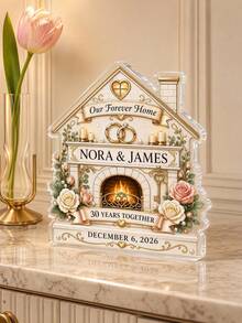 1pc Personalized Custom Text House Fireplace Shaped Plaque,Custom Name Text Anniversary Desk Sign,Wedding Marriage Anniversary Gift,Married Couples - Multicolor - View 5