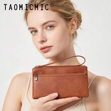 Women's PU Leather Wristlet Clutch Wallet, Double Zipper Multi-Compartment Coin Purse Phone Bag - Multicolor - View 9